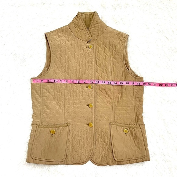 Talbots Diamond Quilted Fleece Lined Tan Vest Corduroy Detail Size, Petite Small - Picture 7 of 11
